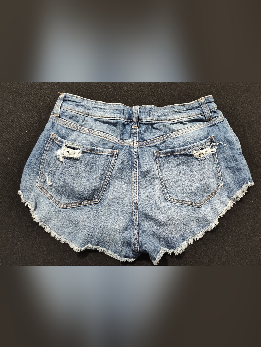Eunina Lulu High Rise Cut Off Shortie Blue Jean Shorts, Distressed, Size M, Fun - Picture 7 of 11